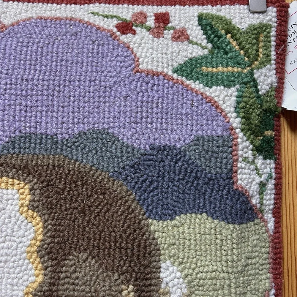 NEW Handmade 100% Wool Pile Rug 27x20 Bunny Rabbit Hooked Folk Nursery Cottage